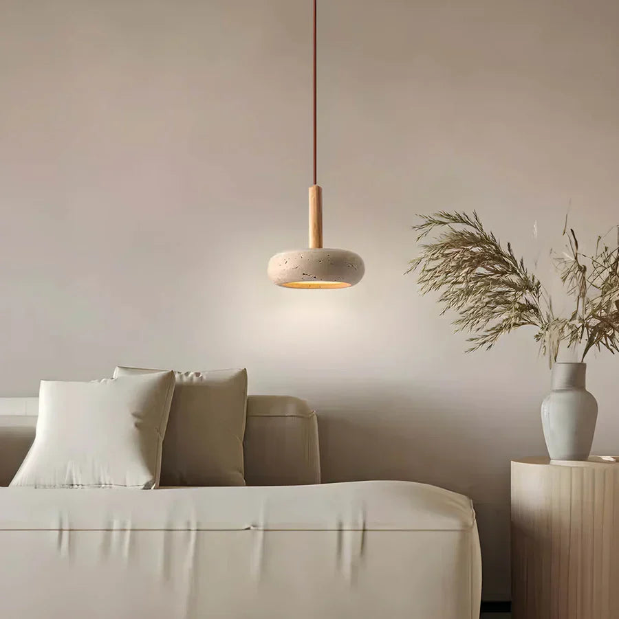 Yellow Cave Stone Japanese Style Retro Cream Pendant Lamp