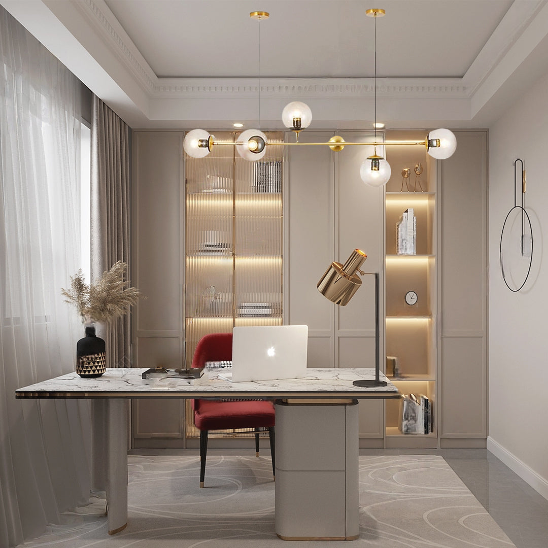 Aurora Linear Glass Globe Chandelier in Gold for Modern Dining Rooms