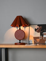 Saddle Stitch Leather Table Lamp with Pleated Shade, Warm Brown