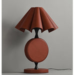 Saddle Stitch Leather Table Lamp with Pleated Shade, Warm Brown