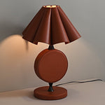 Saddle Stitch Leather Table Lamp with Pleated Shade, Warm Brown