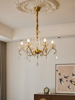 Sapphire Crystal Chandelier – Gold Brass & Pearl Cascade for Dining Room