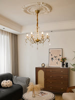Sapphire Crystal Chandelier – Gold Brass & Pearl Cascade for Dining Room