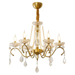 Sapphire Crystal Chandelier – Gold Brass & Pearl Cascade for Dining Room