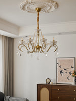 Sapphire Crystal Chandelier – Gold Brass & Pearl Cascade for Dining Room