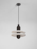 Saturn Alabaster Pendant Light – Sculptural Brass LED Chandelier