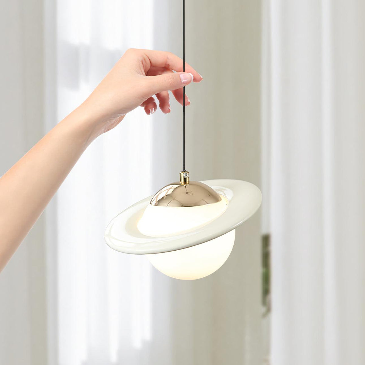 Saturn Celestial Pendant Light in Glass and Metal for Modern Interiors
