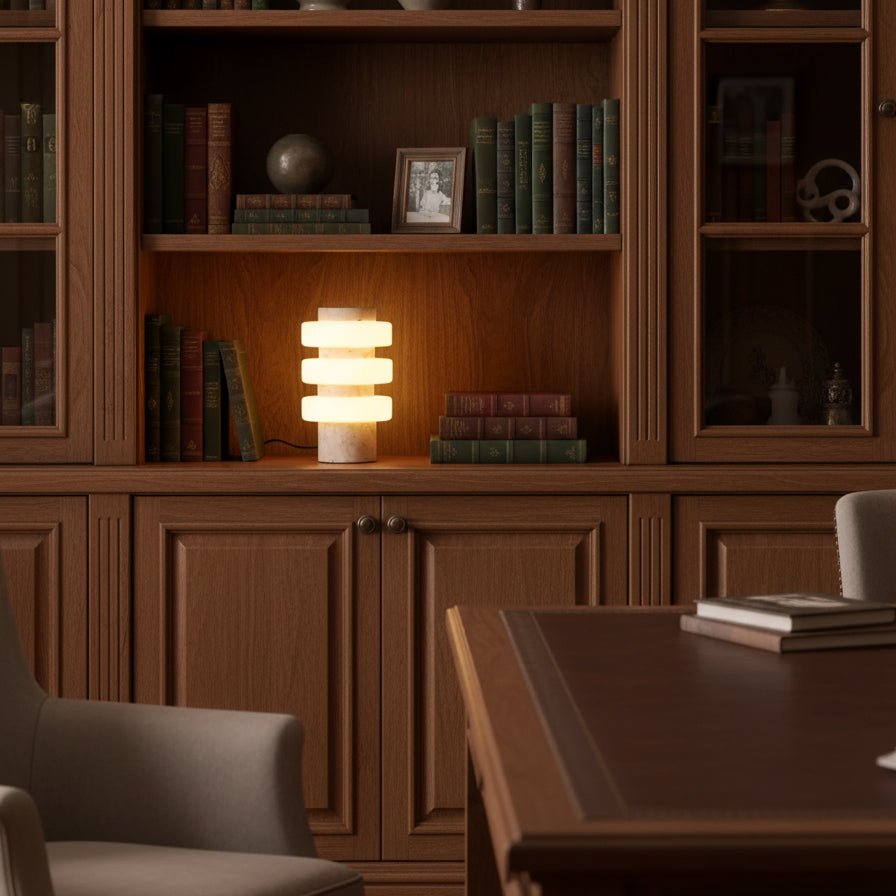 Saturn Travertine Table Lamp – Sculptural LED Accent Light