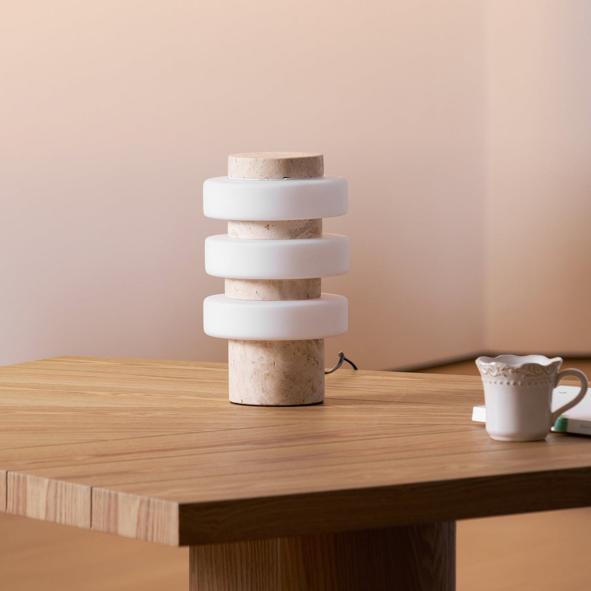 Saturn Travertine Table Lamp – Sculptural LED Accent Light