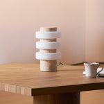 Saturn Travertine Table Lamp – Sculptural LED Accent Light