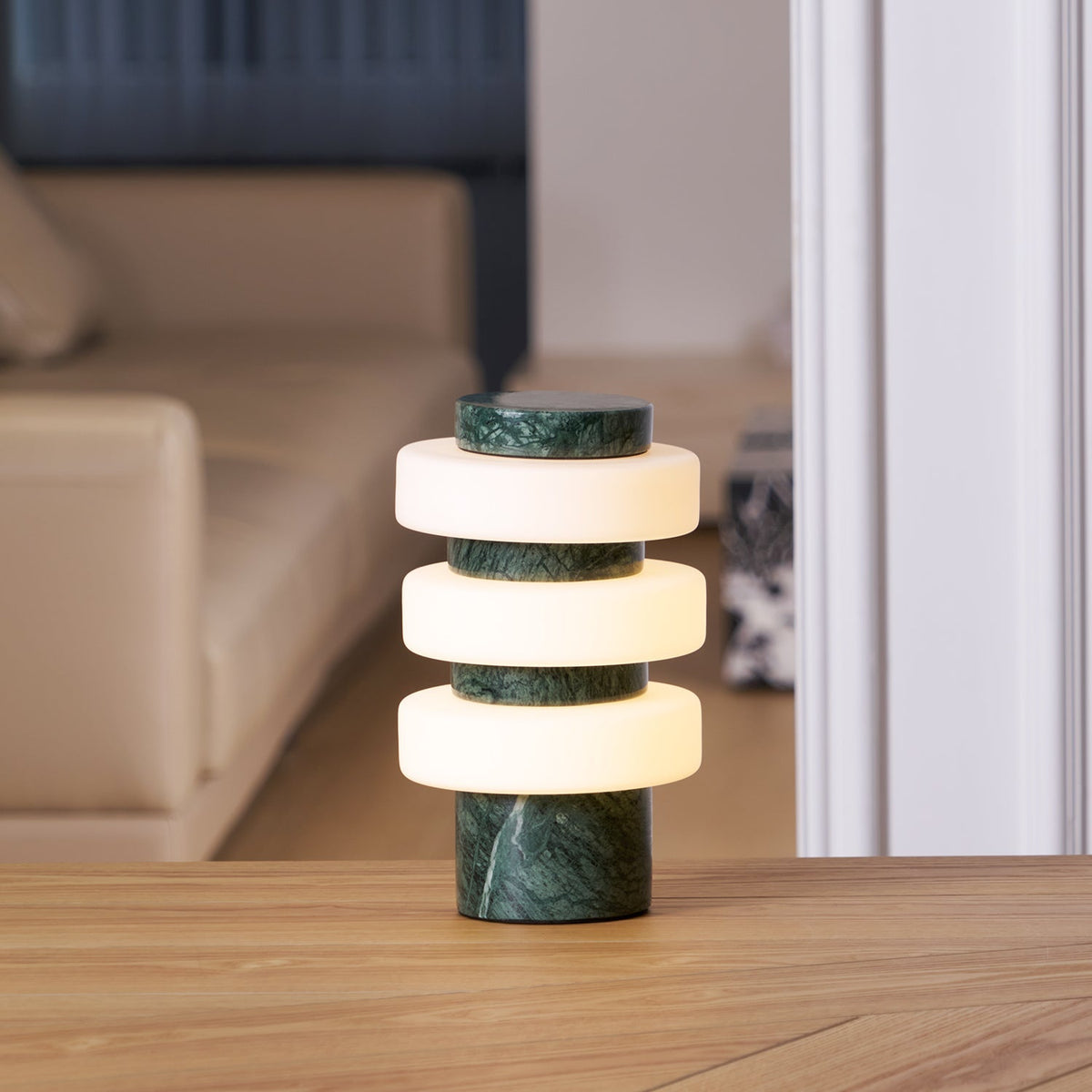 Saturn Travertine Table Lamp – Sculptural LED Accent Light