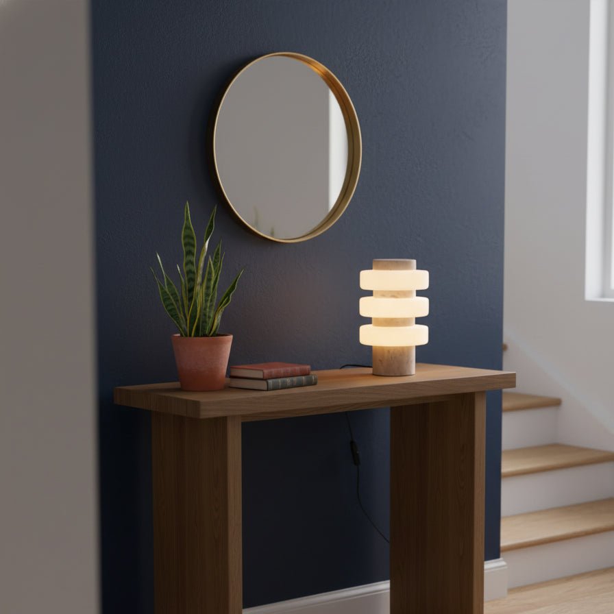 Saturn Travertine Table Lamp – Sculptural LED Accent Light