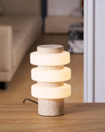 Saturn Travertine Table Lamp – Sculptural LED Accent Light