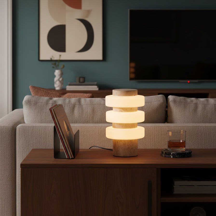 Saturn Travertine Table Lamp – Sculptural LED Accent Light
