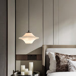 Celestial Alabaster Pendant Light with Black Metal Accents