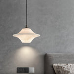 Celestial Alabaster Pendant Light with Black Metal Accents