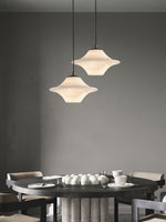 Celestial Alabaster Pendant Light with Black Metal Accents
