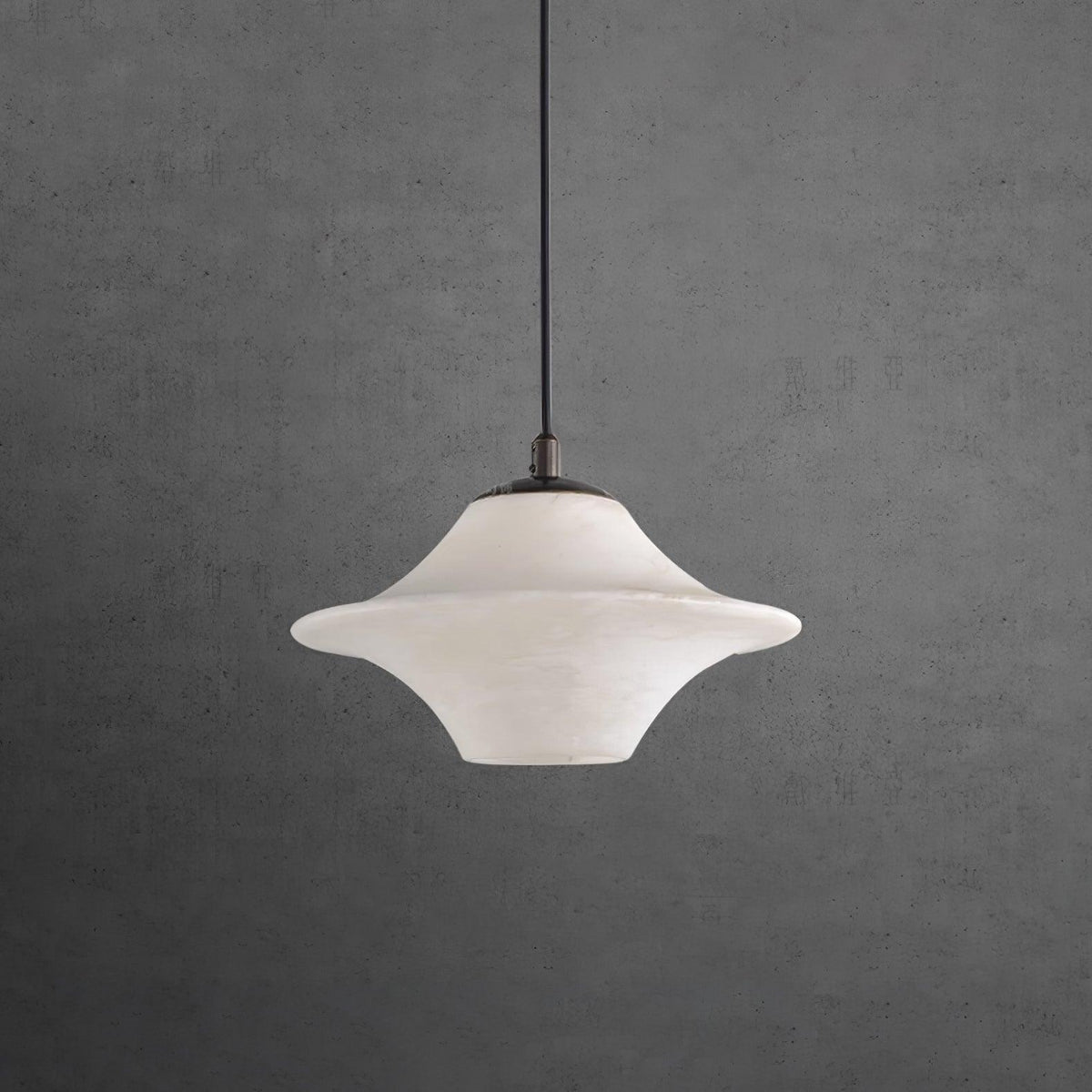 Celestial Alabaster Pendant Light with Black Metal Accents