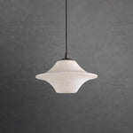 Celestial Alabaster Pendant Light with Black Metal Accents