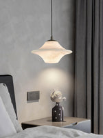 Celestial Alabaster Pendant Light with Black Metal Accents
