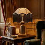 Savanna Fringe Table Lamp with Leopard Shade and Brass Accents