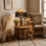 Savanna Fringe Table Lamp with Leopard Shade and Brass Accents