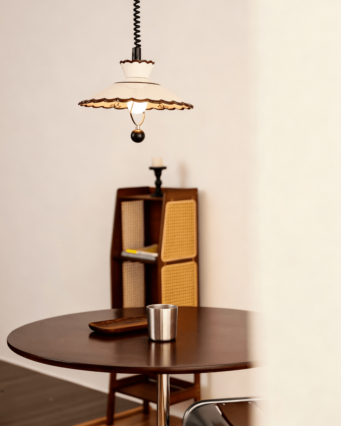 Scalloped Ceramic Pendant Light with Coiled Cord for Modern Interiors