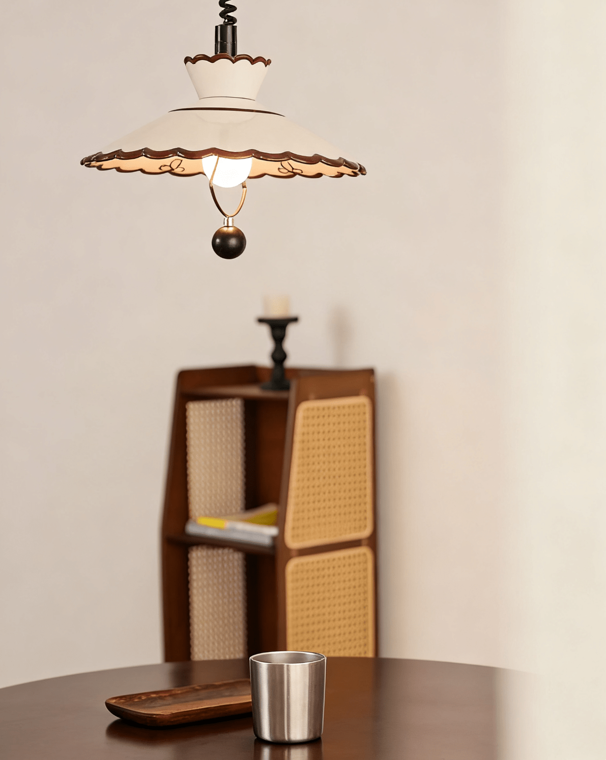 Scalloped Ceramic Pendant Light with Coiled Cord for Modern Interiors