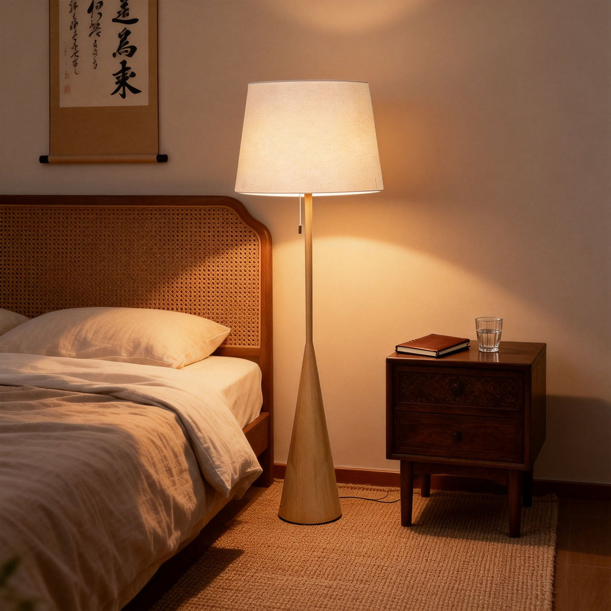 Nordic Grain Floor Lamp – Modern Wood Finish Standing Light for Living Room & Bedroom