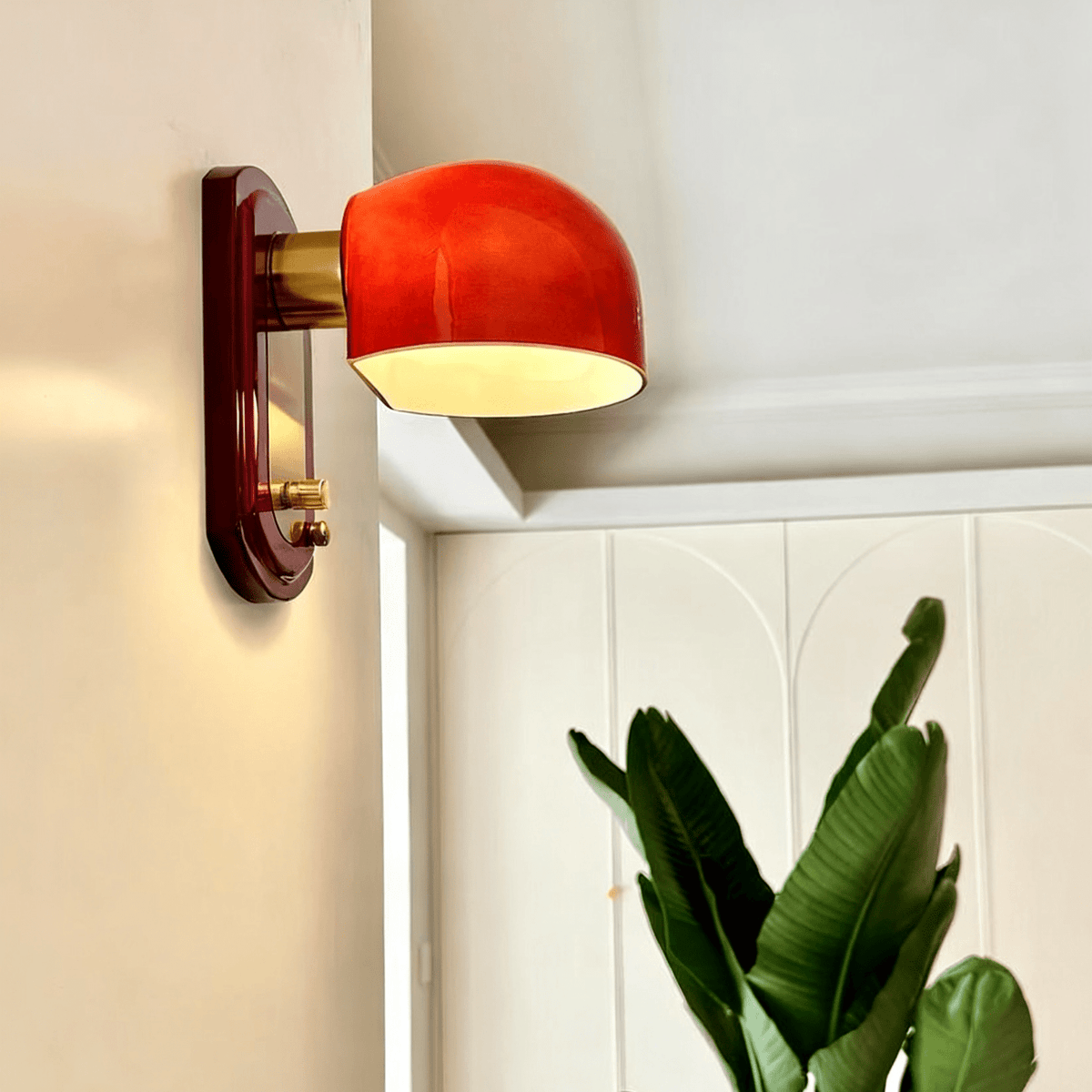 Scarlet Dome Wall Sconce in Gold and Red Glass
