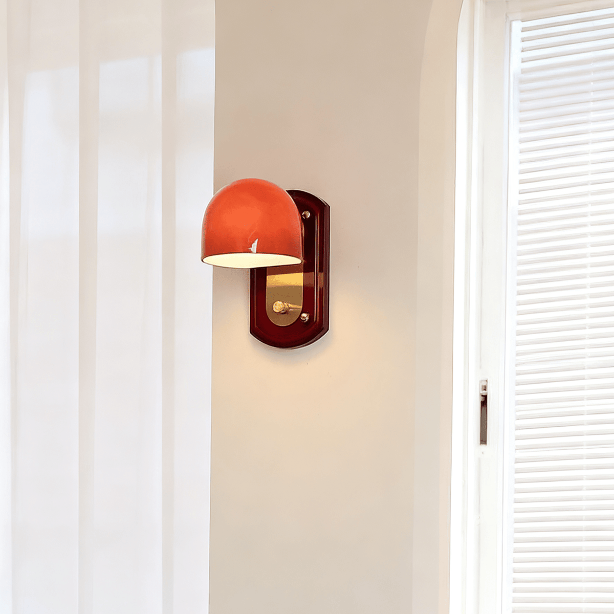 Scarlet Dome Wall Sconce in Gold and Red Glass