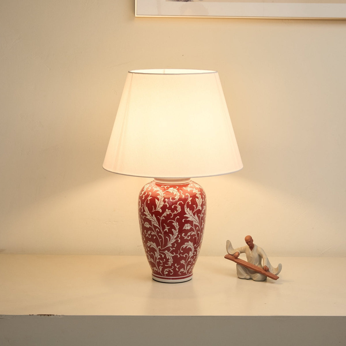 Scarlet Vine Ceramic Table Lamp with White Fabric Shade