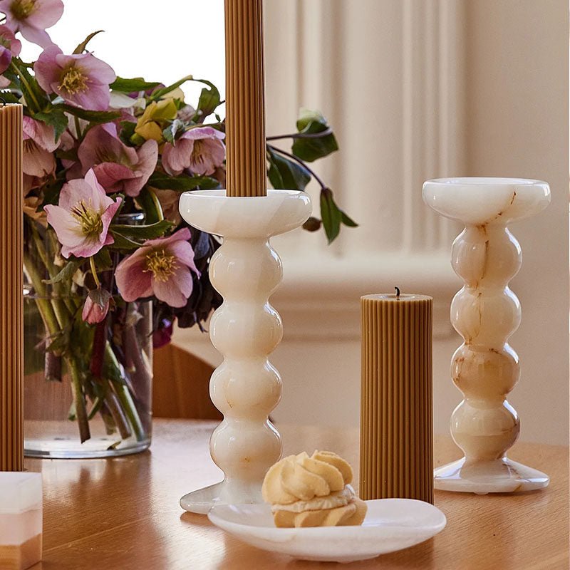 Sculpted Jade Candle Holder – Natural Stone Tabletop Decor