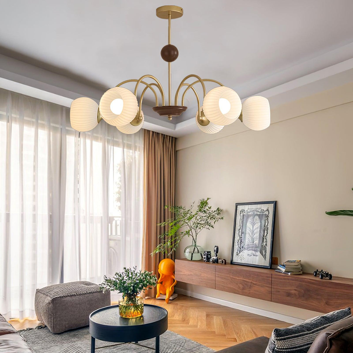 sculptural-glass-ribbed-chandelier