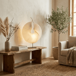 Sculptural Pleated Paper Table Lamp with Hand-Painted Accent