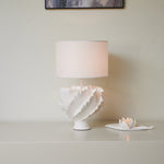 Sculptural Shell Table Lamp with Fabric Shade for Modern Interiors