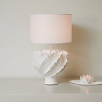 Sculptural Shell Table Lamp with Fabric Shade for Modern Interiors