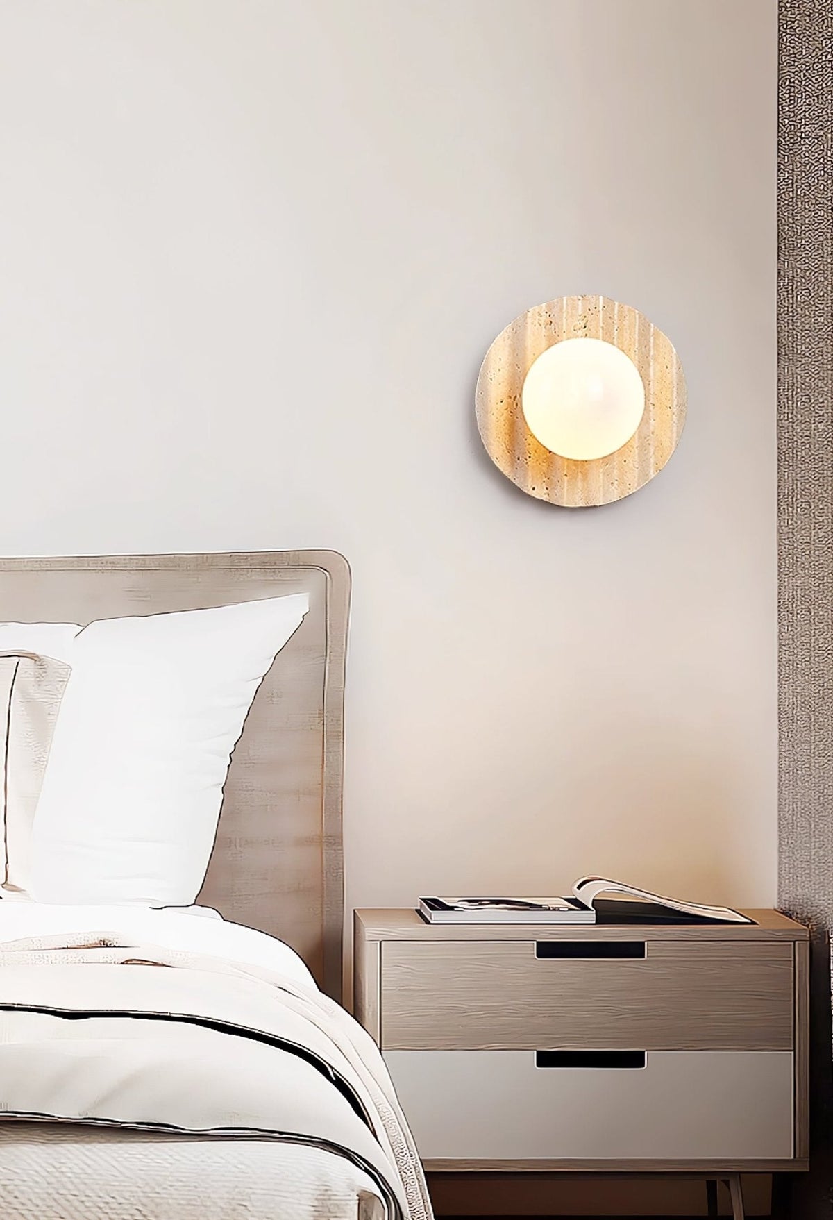 Selorar Travertine Wall Sconce — Natural Stone & Glass