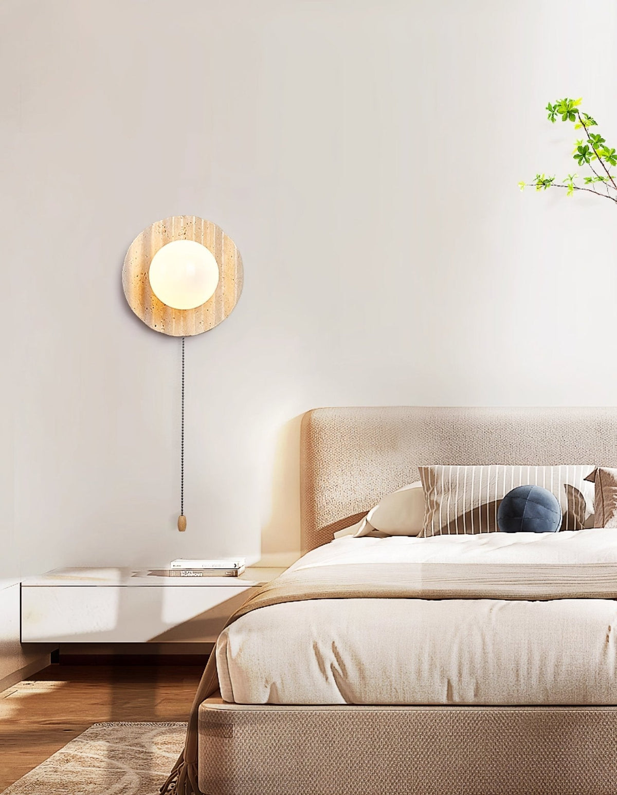 Selorar Travertine Wall Sconce — Natural Stone & Glass