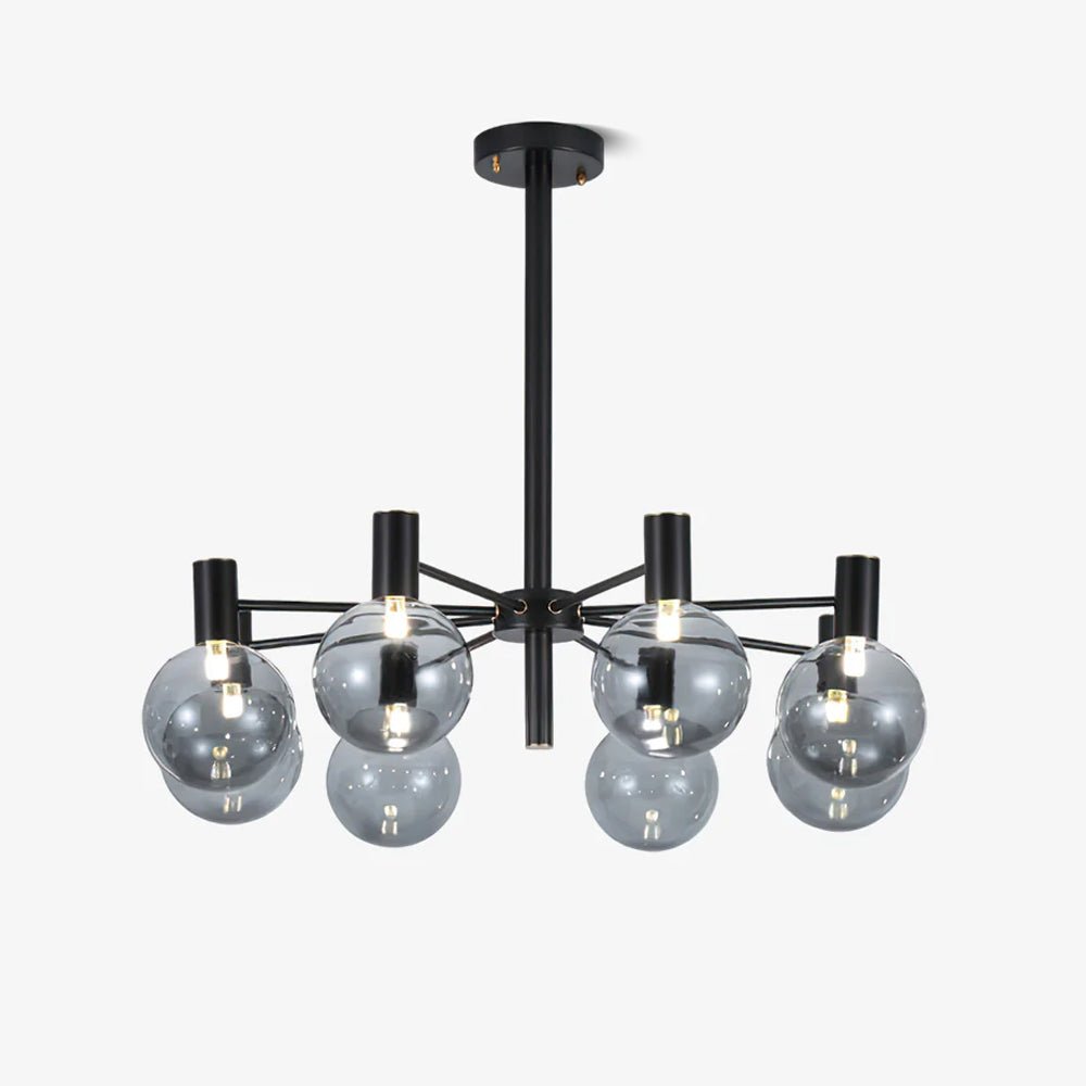 Selva Black Chandelier – Modern Smoke Glass Globe Pendant Light