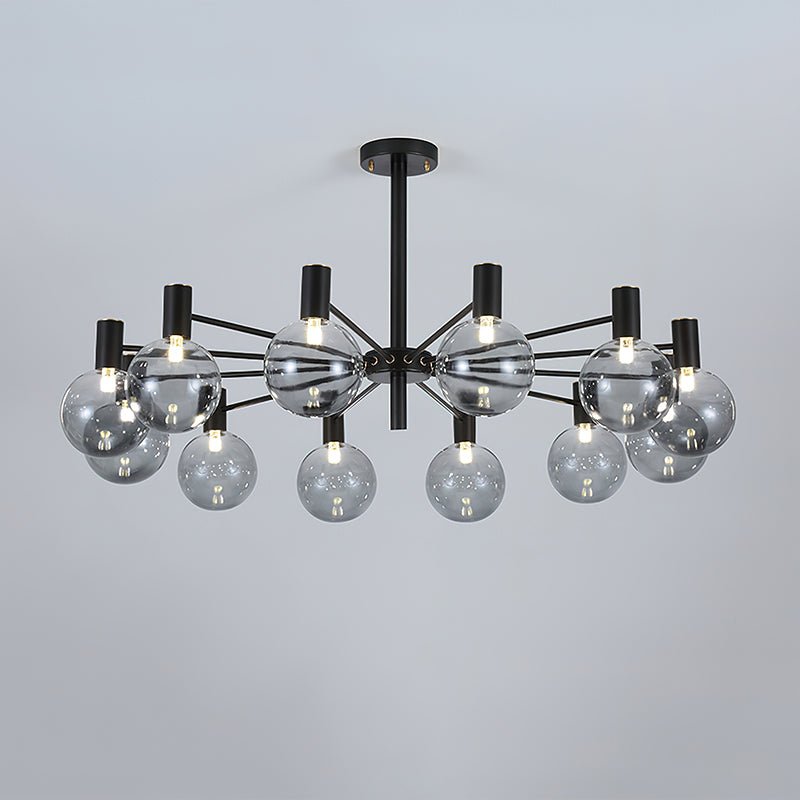 Selva Black Chandelier – Modern Smoke Glass Globe Pendant Light
