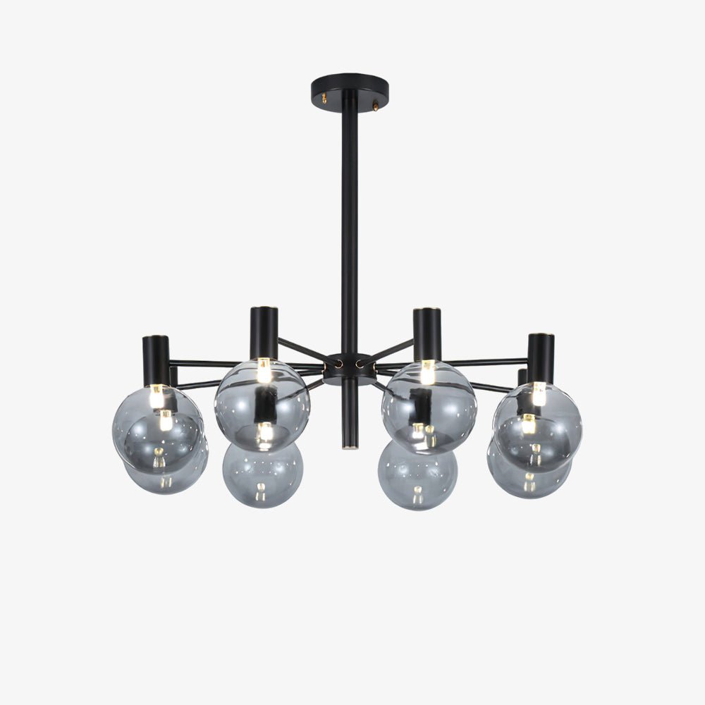 Selva Black Chandelier – Modern Smoke Glass Globe Pendant Light