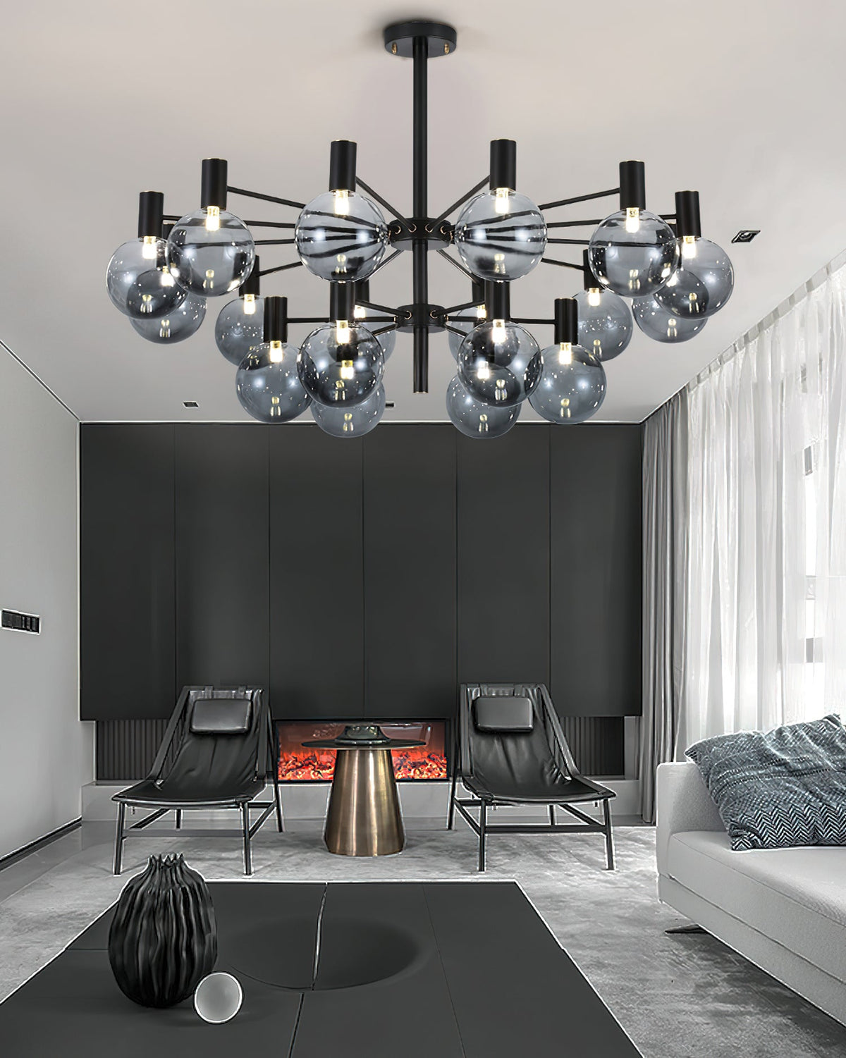 Selva Black Chandelier – Modern Smoke Glass Globe Pendant Light