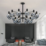 Selva Black Chandelier – Modern Smoke Glass Globe Pendant Light