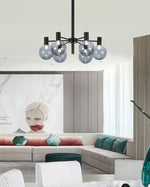 Selva Black Chandelier – Modern Smoke Glass Globe Pendant Light