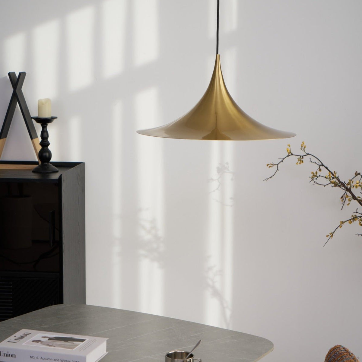 Semi Arch Pendant Light – Designer Aluminum Swag Lamp for Dining & Living Spaces