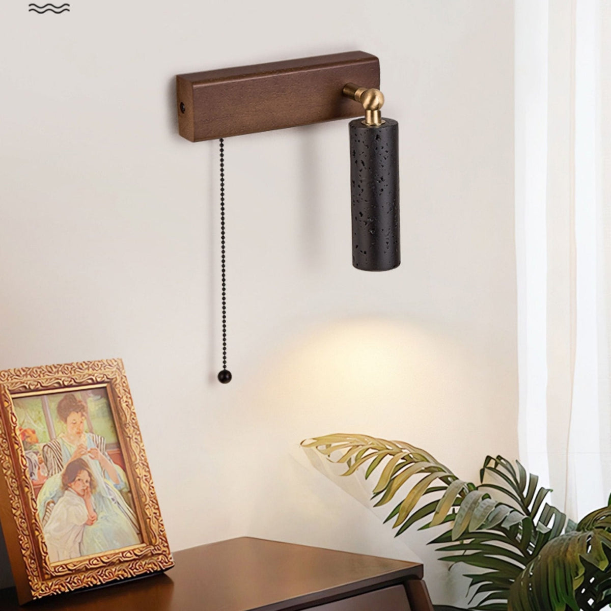 Sentinel Swivel Spot Sconce – Black Travertine & Walnut Wall Light