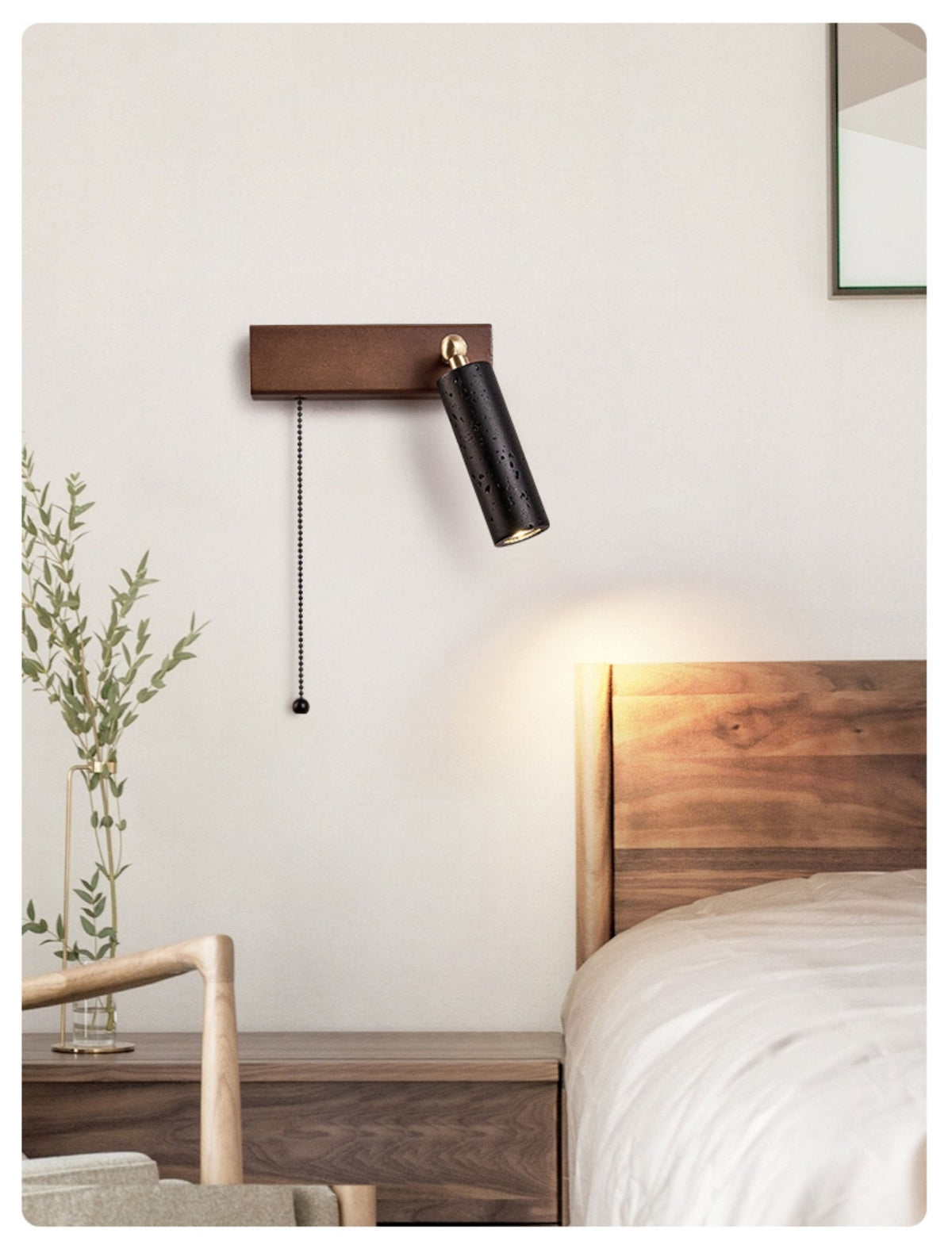 Sentinel Swivel Spot Sconce – Black Travertine & Walnut Wall Light