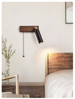 Sentinel Swivel Spot Sconce – Black Travertine & Walnut Wall Light