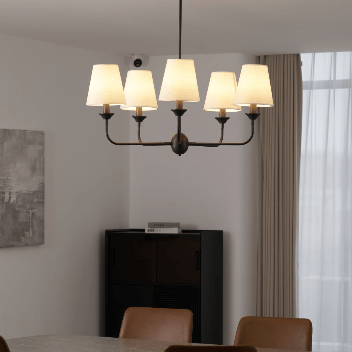 Seraphine Grace Chandelier – Modern Brass & Fabric Statement Light for Dining and Living Rooms